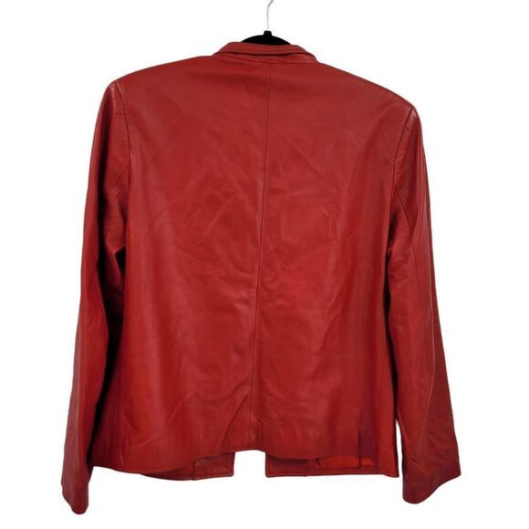 Vtg 80's Womens Athos Jacket Leather Bikercore Sleek Blazer Florence Italy Red L - Picture 3 of 14